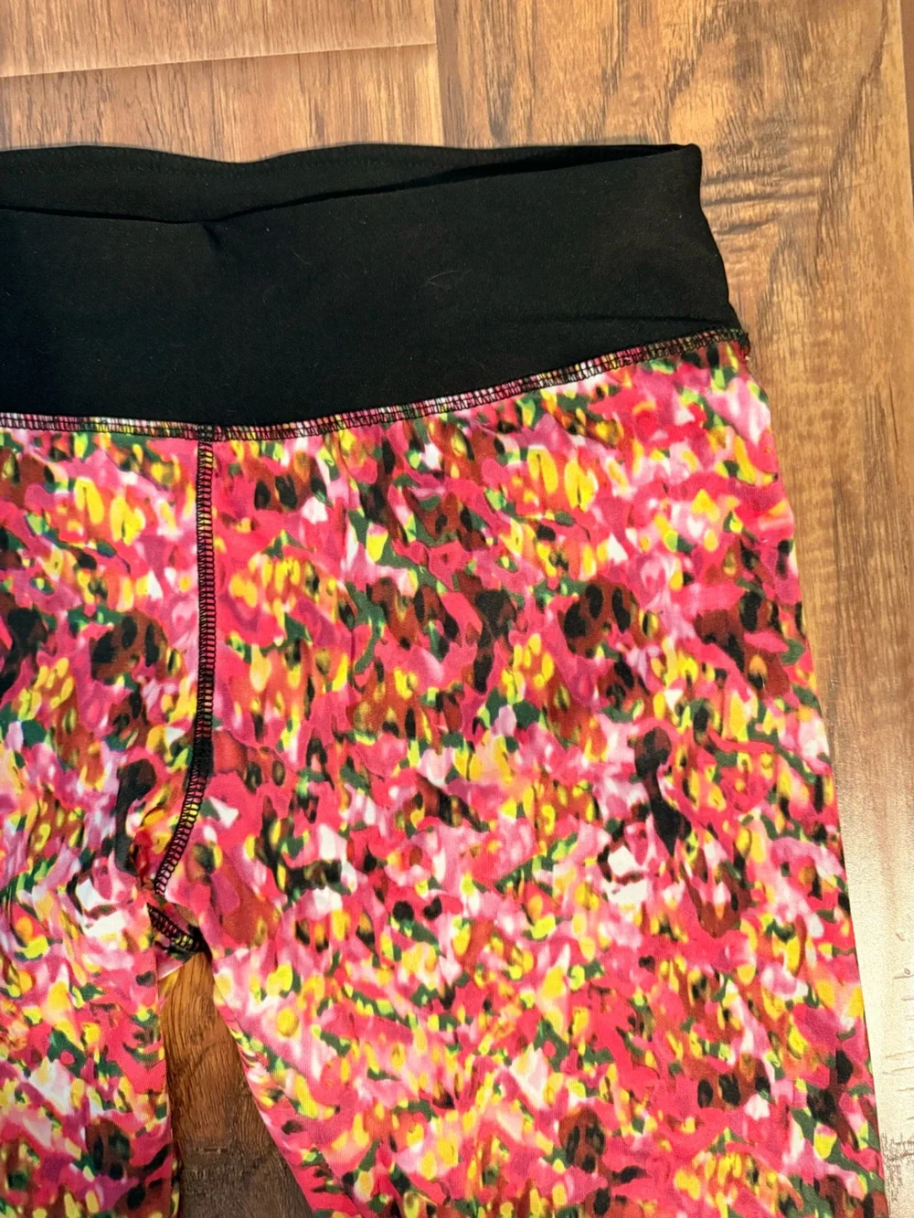 Pink Multi-Color Active Leggings with Black Waistband